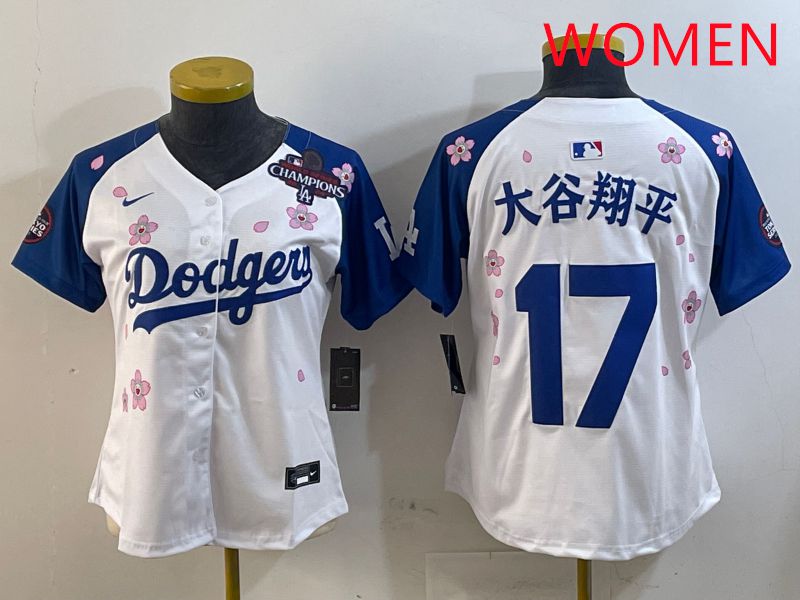 Women Los Angeles Dodgers #17 Ohtani White Blue Sakura Edition 2025 Nike MLB Jersey style 17